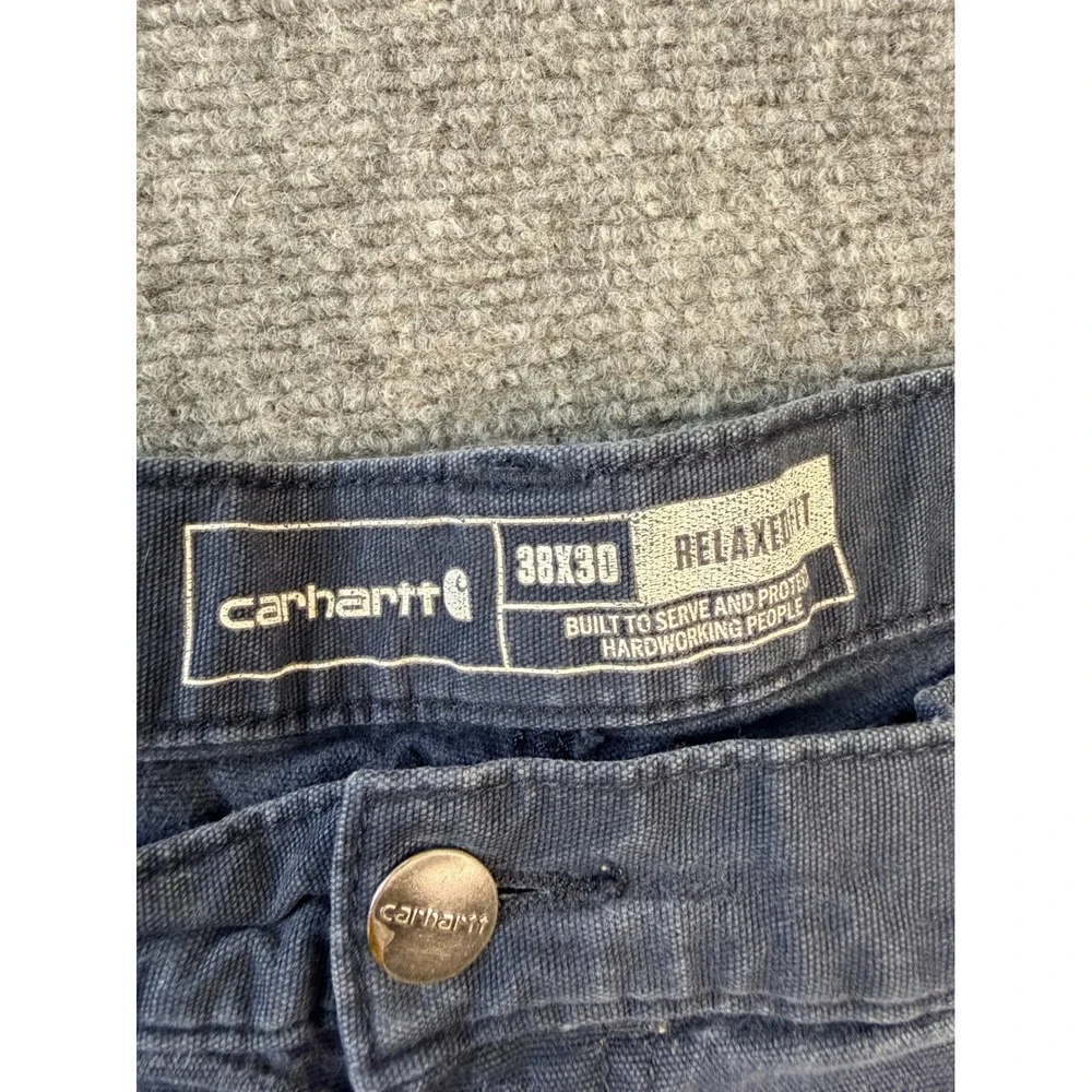 Carhartt Mens 38x30 Relaxed Fit Navy Blue Canvas Workwear Carpenter Pants Faded